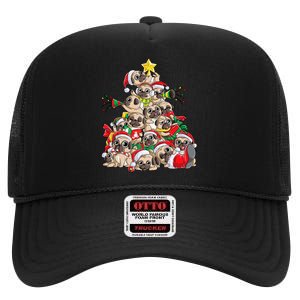 Pug Christmas Tree Dog Santa Xmas Merry Dogmas High Crown Mesh Back Trucker Hat