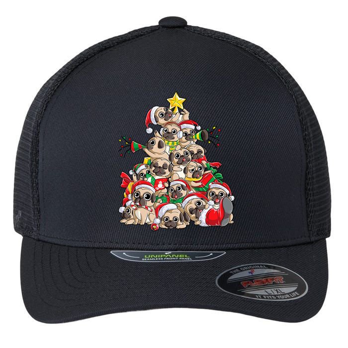 Pug Christmas Tree Dog Santa Xmas Merry Dogmas Flexfit Unipanel Trucker Cap