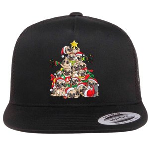 Pug Christmas Tree Dog Santa Xmas Merry Dogmas Flat Bill Trucker Hat