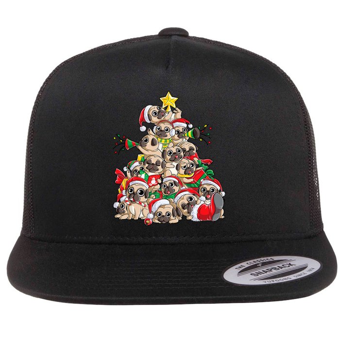 Pug Christmas Tree Dog Santa Xmas Merry Dogmas Flat Bill Trucker Hat