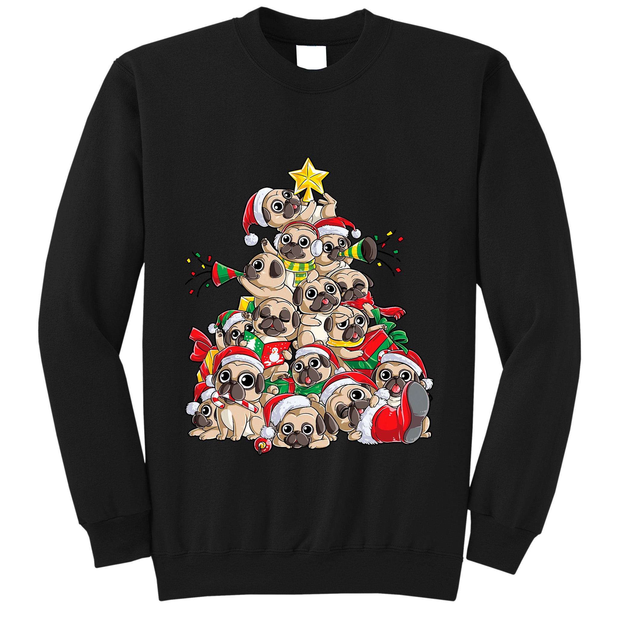 Pug Christmas Tree Dog Santa Xmas Merry Dogmas Tall Sweatshirt
