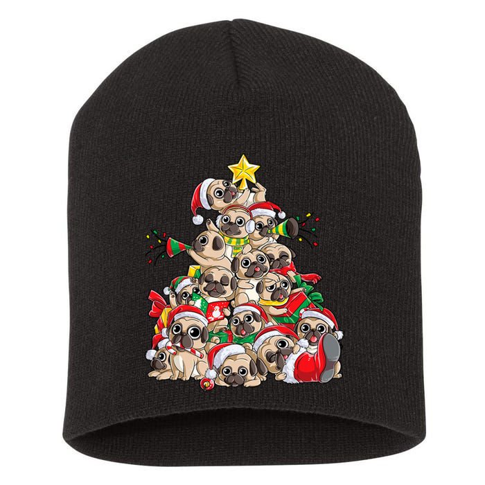 Pug Christmas Tree Dog Santa Xmas Merry Dogmas Short Acrylic Beanie