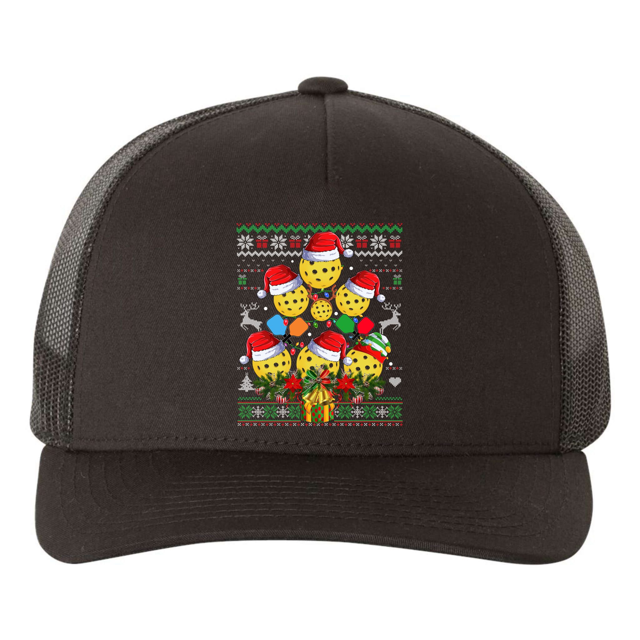Pickleball Christmas Tree Ugly Sweater Santa Paddle Ball Gift Yupoong Adult 5-Panel Trucker Hat