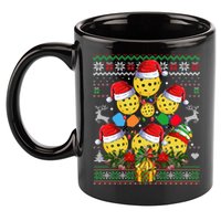 Pickleball Christmas Tree Ugly Sweater Santa Paddle Ball Gift 11oz C Handle Ceramic Mug
