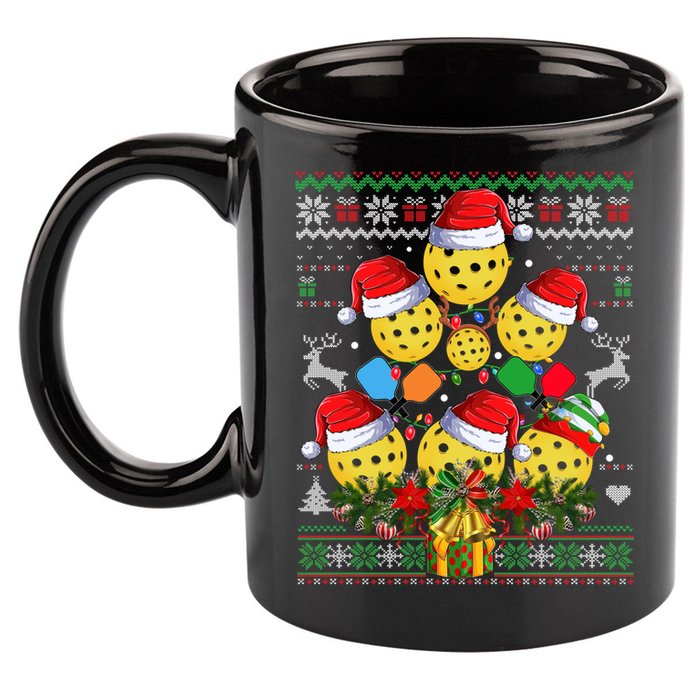 Pickleball Christmas Tree Ugly Sweater Santa Paddle Ball Gift 11oz C Handle Ceramic Mug