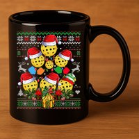 Pickleball Christmas Tree Ugly Sweater Santa Paddle Ball Gift 11oz C Handle Ceramic Mug