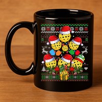 Pickleball Christmas Tree Ugly Sweater Santa Paddle Ball Gift 11oz C Handle Ceramic Mug