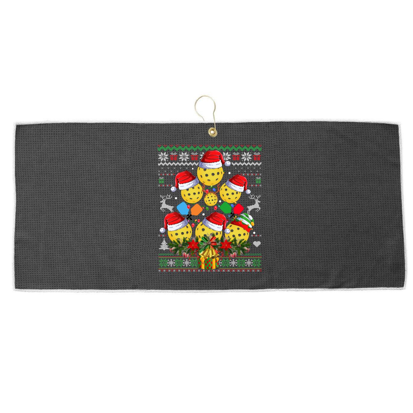 Pickleball Christmas Tree Ugly Sweater Santa Paddle Ball Gift Large Microfiber Waffle Golf Towel