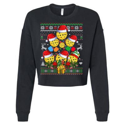Pickleball Christmas Tree Ugly Sweater Santa Paddle Ball Gift Cropped Pullover Crew