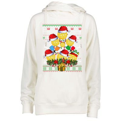 Pickleball Christmas Tree Ugly Sweater Santa Paddle Ball Gift Womens Funnel Neck Pullover Hood