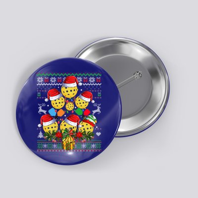 Pickleball Christmas Tree Ugly Sweater Santa Paddle Ball Gift Button