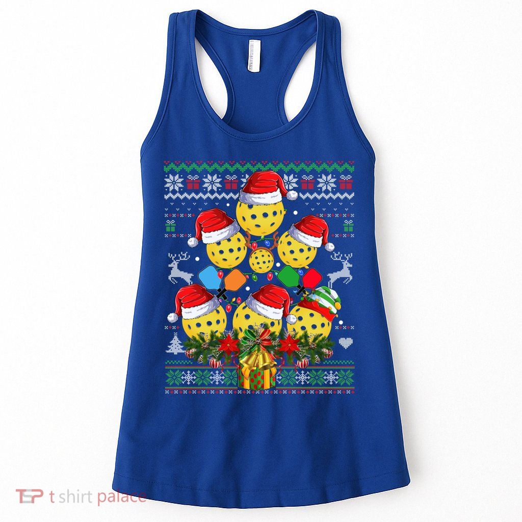 Pickleball Christmas Tree Ugly Sweater Santa Paddle Ball Gift Womens Tank Top