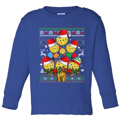 Pickleball Christmas Tree Ugly Sweater Santa Paddle Ball Gift Toddler Long Sleeve Shirt