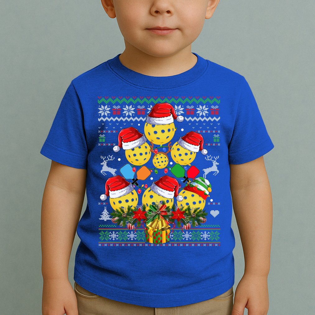 Pickleball Christmas Tree Ugly Sweater Santa Paddle Ball Gift Toddler T-Shirt