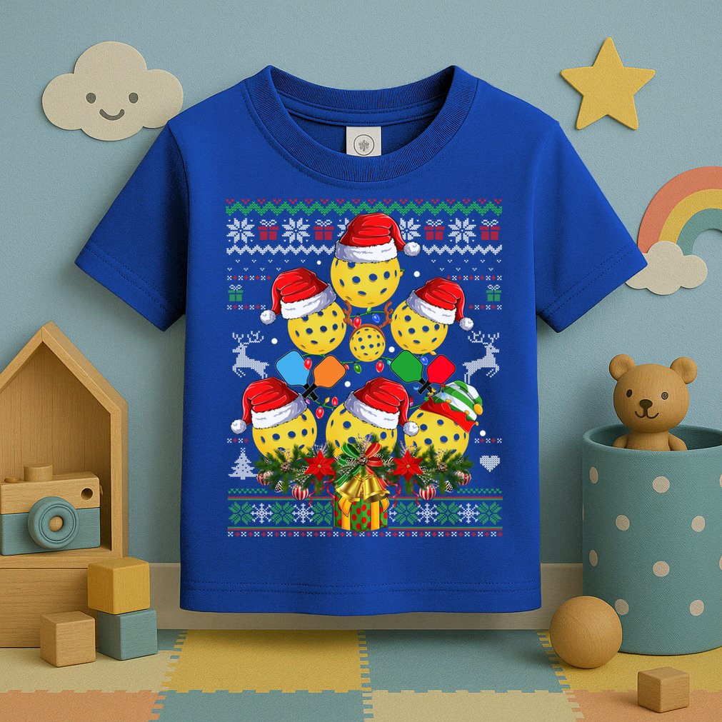 Pickleball Christmas Tree Ugly Sweater Santa Paddle Ball Gift Toddler T-Shirt