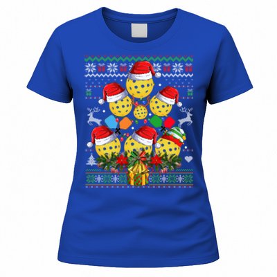 Pickleball Christmas Tree Ugly Sweater Santa Paddle Ball Gift Women's T-Shirt