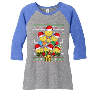 Pickleball Christmas Tree Ugly Sweater Santa Paddle Ball Gift Women's Tri-Blend 3/4-Sleeve Raglan Shirt