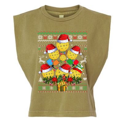 Pickleball Christmas Tree Ugly Sweater Santa Paddle Ball Gift Garment-Dyed Women's Muscle Tee