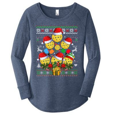 Pickleball Christmas Tree Ugly Sweater Santa Paddle Ball Gift Women's Perfect Tri Tunic Long Sleeve Shirt