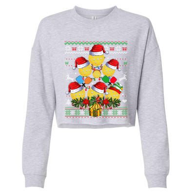 Pickleball Christmas Tree Ugly Sweater Santa Paddle Ball Gift Cropped Pullover Crew