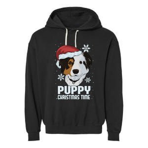 Puppy Christmas Time Garment-Dyed Fleece Hoodie