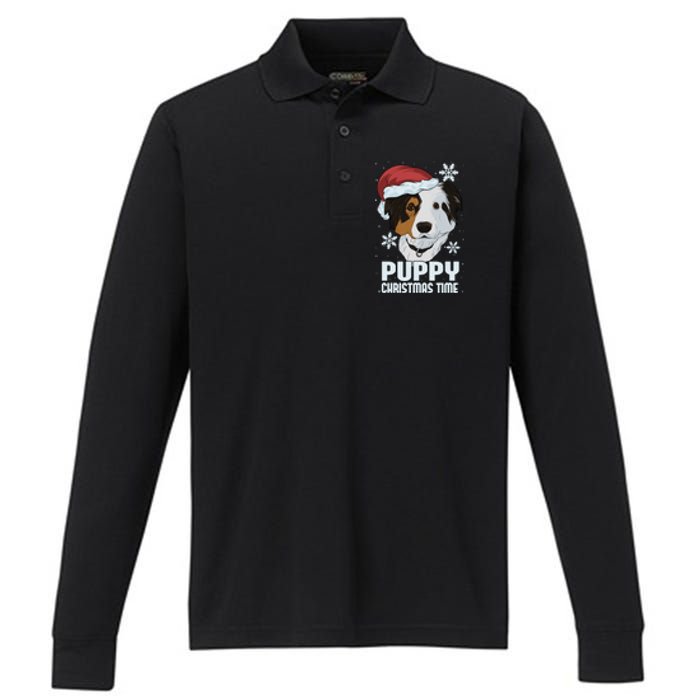 Puppy Christmas Time Performance Long Sleeve Polo