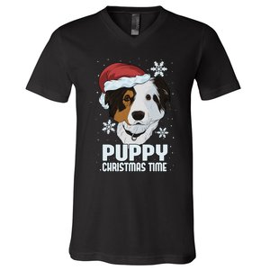 Puppy Christmas Time V-Neck T-Shirt