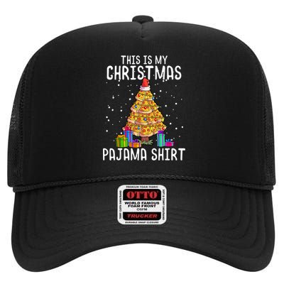 Pizza Christmas Tree Shirt Pizza Lover Gift Xmas High Crown Mesh Back Trucker Hat