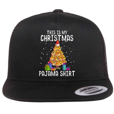 Pizza Christmas Tree Shirt Pizza Lover Gift Xmas Flat Bill Trucker Hat