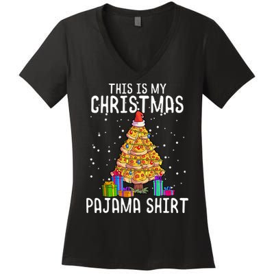 Pizza Christmas Tree Shirt Pizza Lover Gift Xmas Women's V-Neck T-Shirt
