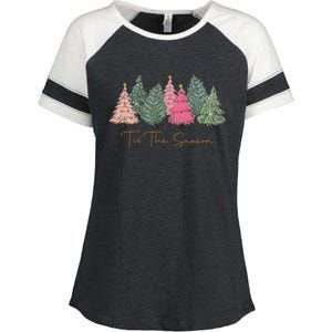 Pink Christmas Tree Christmas Enza Ladies Jersey Colorblock Tee