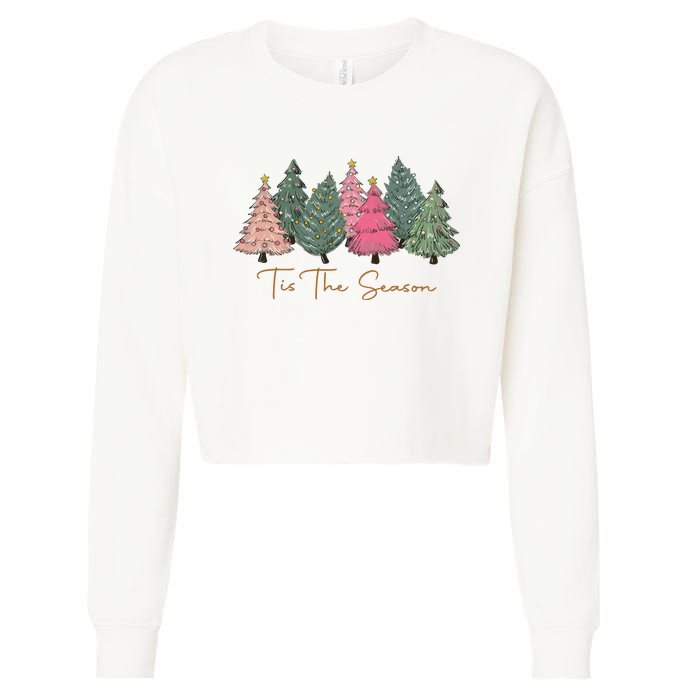 Pink Christmas Tree Christmas Cropped Pullover Crew