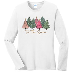 Pink Christmas Tree Christmas Ladies Long Sleeve Shirt