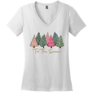 Pink Christmas Tree Christmas Women's V-Neck T-Shirt