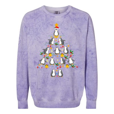 Penguin Christmas Tree Funny Gift Funny Penguin Christmas Lights Gift Colorblast Crewneck Sweatshirt