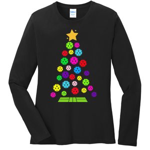 Pickleball Christmas Tree Ladies Long Sleeve Shirt