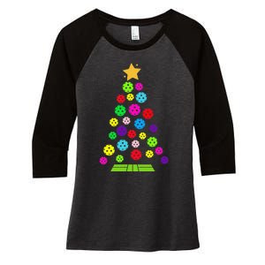 Pickleball Christmas Tree Women's Tri-Blend 3/4-Sleeve Raglan Shirt