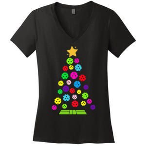 Pickleball Christmas Tree Women's V-Neck T-Shirt