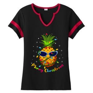 Pineapple Christmas Tree Lights Xmas Lovers Ladies Halftime Notch Neck Tee