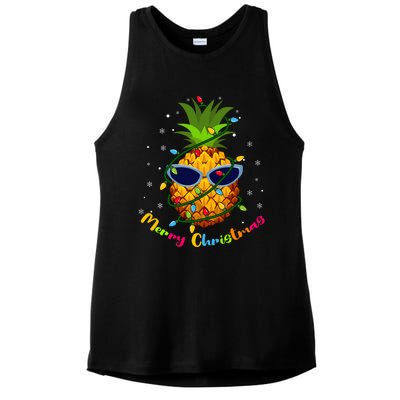 Pineapple Christmas Tree Lights Xmas Lovers Ladies PosiCharge Tri-Blend Wicking Tank