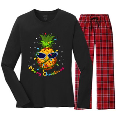 Pineapple Christmas Tree Lights Xmas Lovers Women's Long Sleeve Flannel Pajama Set 