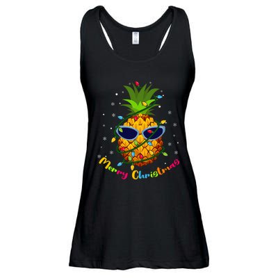 Pineapple Christmas Tree Lights Xmas Lovers Ladies Essential Flowy Tank