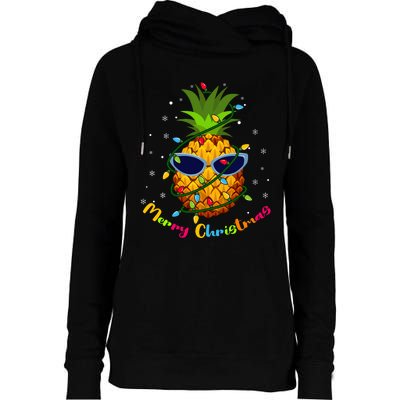 Pineapple Christmas Tree Lights Xmas Lovers Womens Funnel Neck Pullover Hood