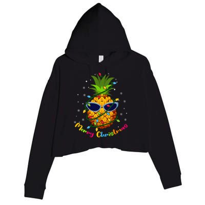 Pineapple Christmas Tree Lights Xmas Lovers Crop Fleece Hoodie