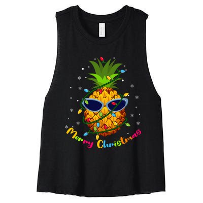 Pineapple Christmas Tree Lights Xmas Lovers Women's Racerback Cropped Tank