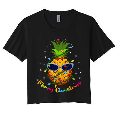 Pineapple Christmas Tree Lights Xmas Lovers Women's Crop Top Tee