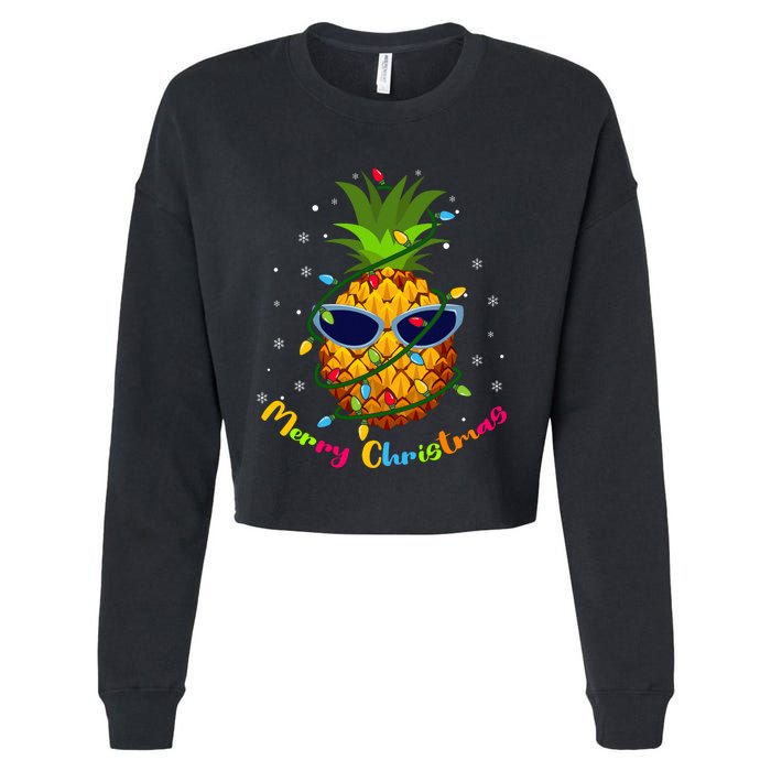 Pineapple Christmas Tree Lights Xmas Lovers Cropped Pullover Crew