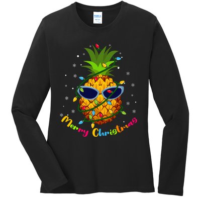 Pineapple Christmas Tree Lights Xmas Lovers Ladies Long Sleeve Shirt