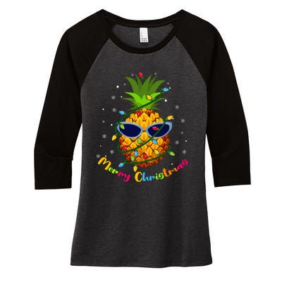 Pineapple Christmas Tree Lights Xmas Lovers Women's Tri-Blend 3/4-Sleeve Raglan Shirt