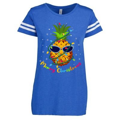 Pineapple Christmas Tree Lights Xmas Lovers Enza Ladies Jersey Football T-Shirt